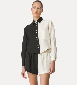 forte_forte Chemises^chemise en lin pour femme color block noir