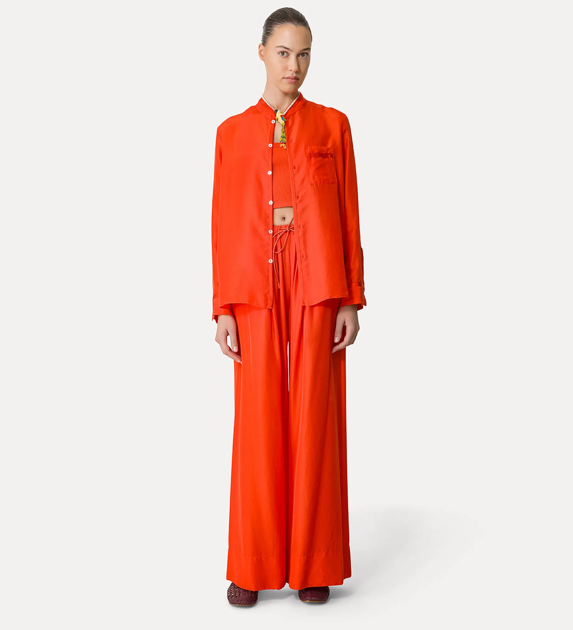 forte_forte Chemises^chemise en soie à col mao papavero