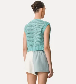 forte_forte Tricots | Hauts^gilet pour femme en coton avec cristaux acqua