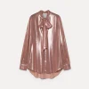 forte_forte Chemises^la chemise avec nœud en georgette laminée rose
