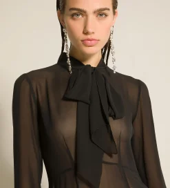 forte_forte Robes^la robe avec nœud en georgette de soie nero