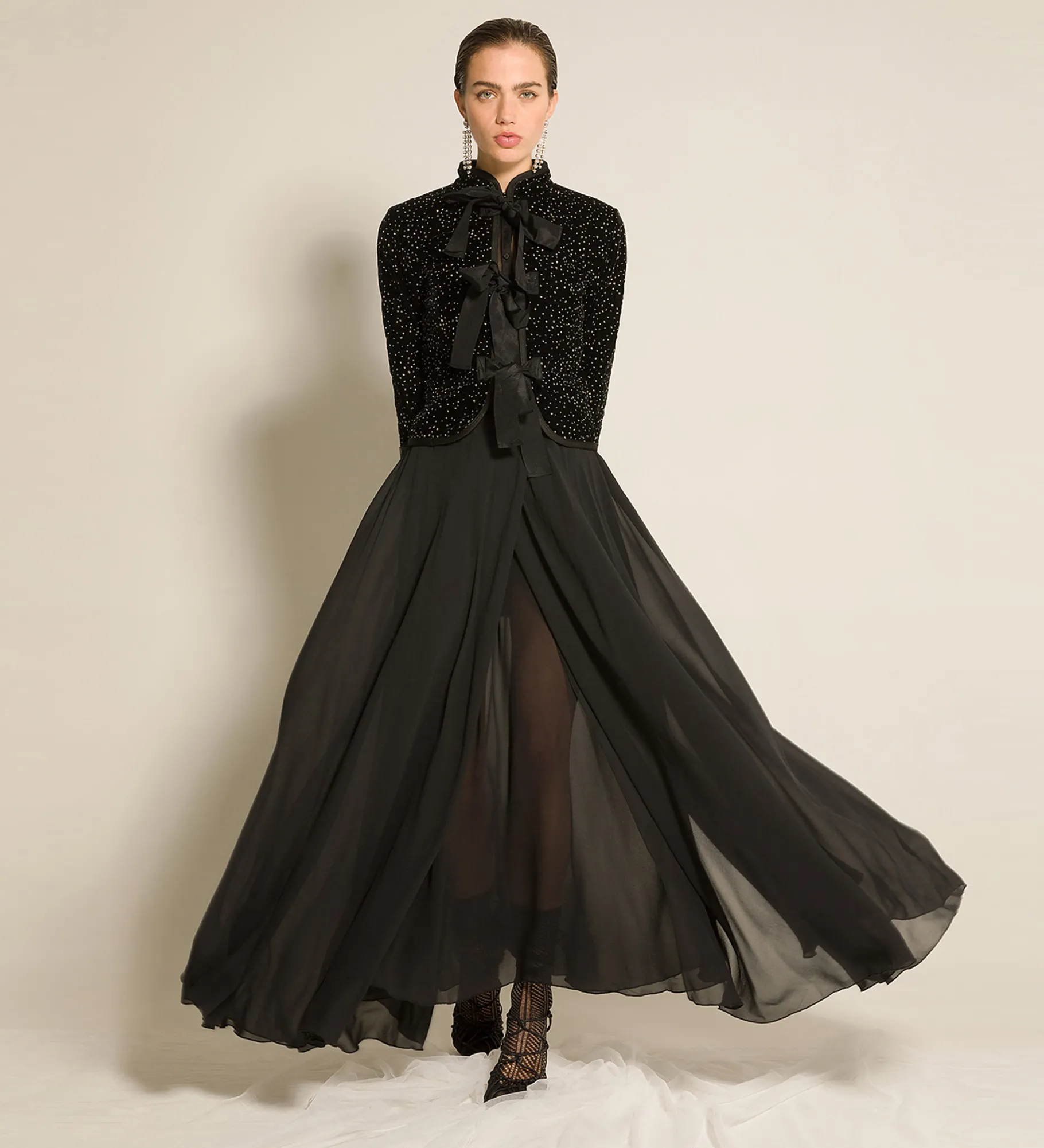 forte_forte Vestes^la veste en velours à pois pailletés matelassé nero