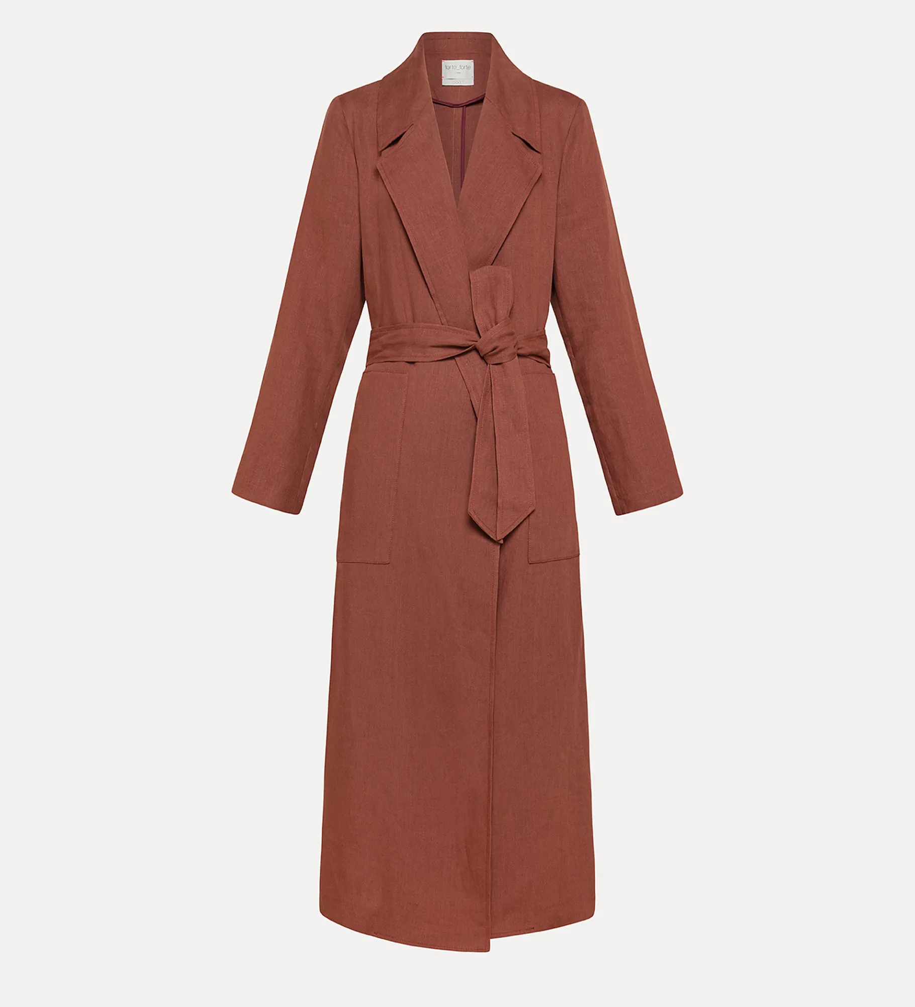 forte_forte Manteaux^manteau avec ceinture en toile de lin cacao