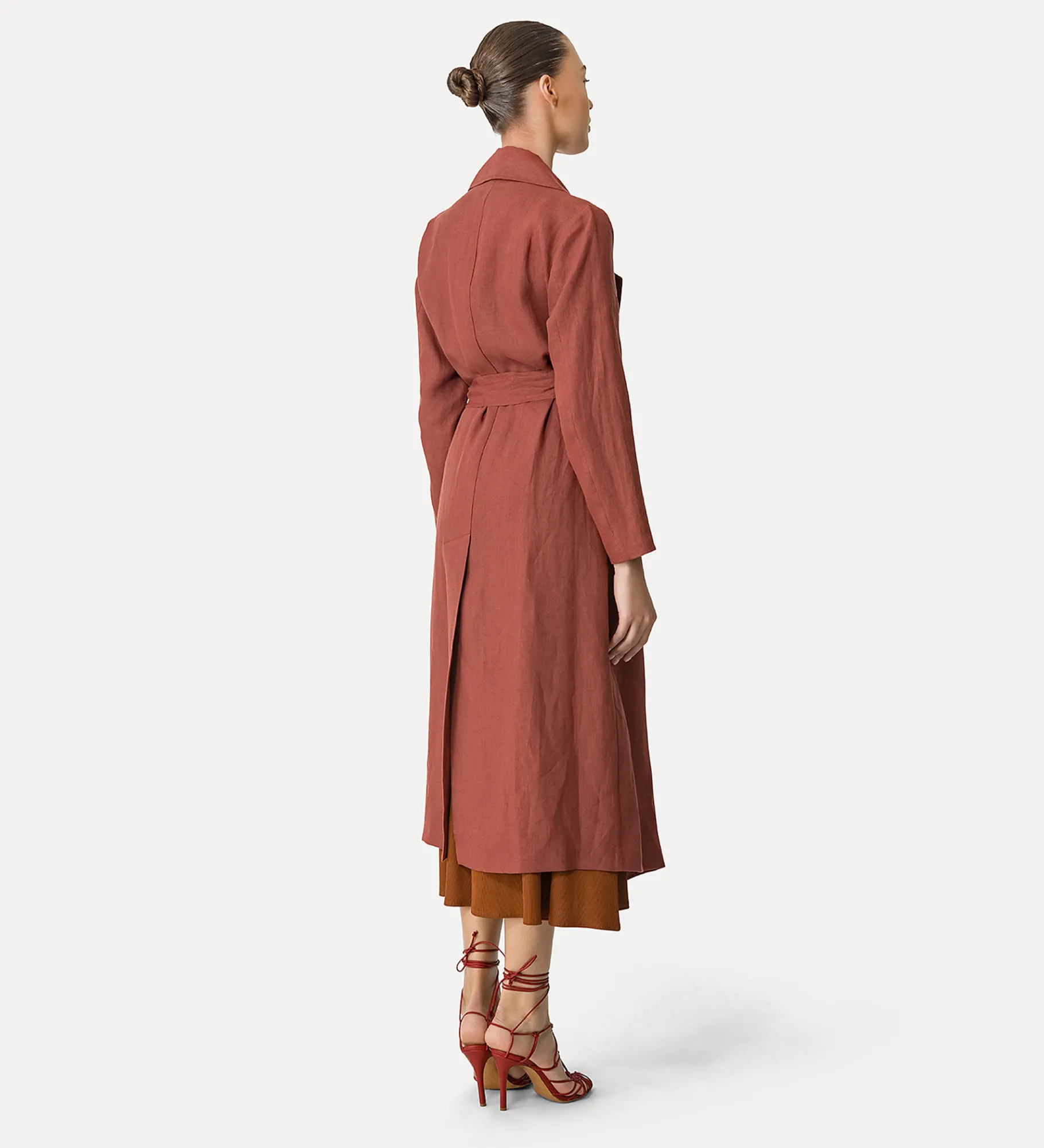 forte_forte Manteaux^manteau avec ceinture en toile de lin cacao