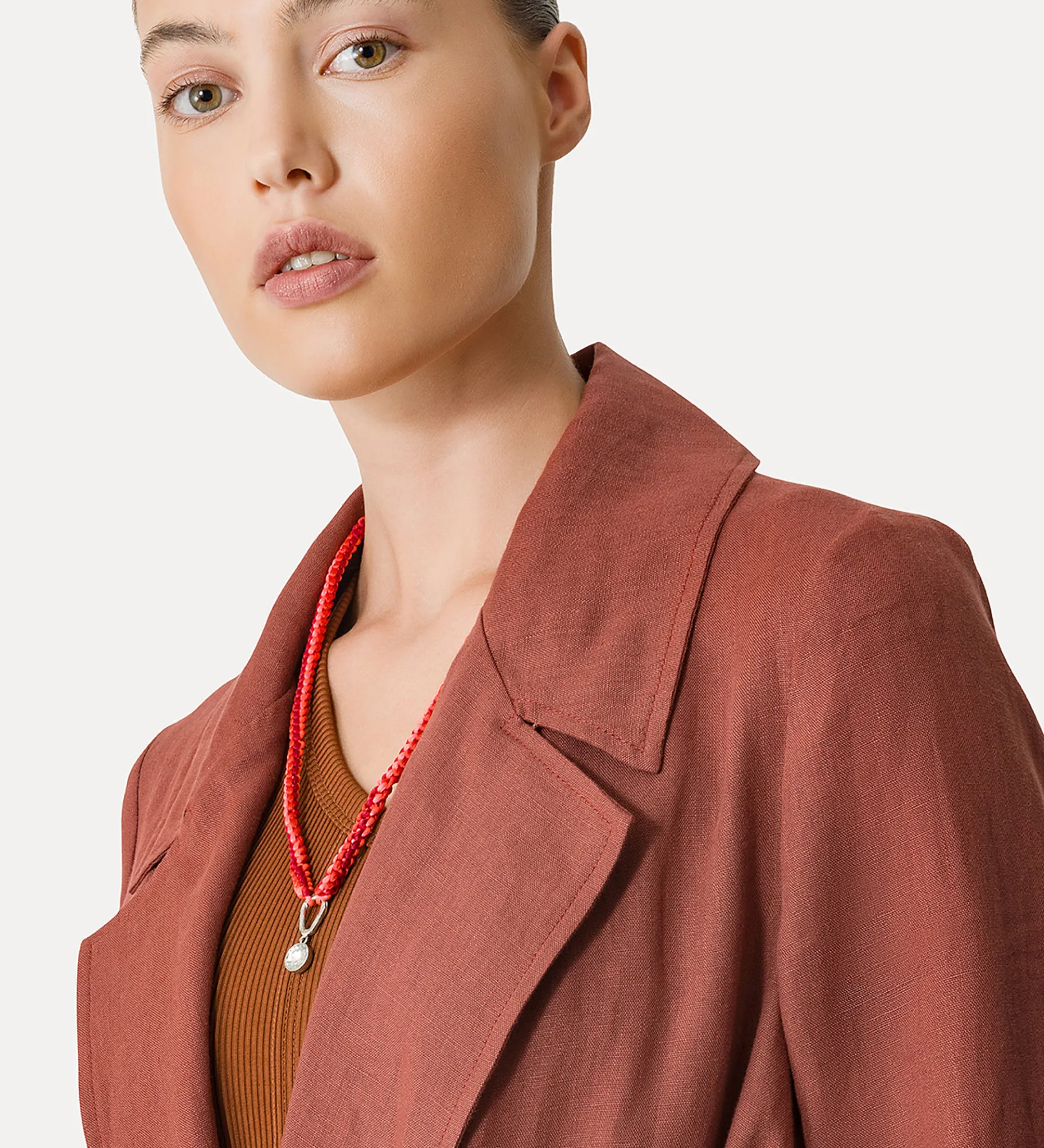 forte_forte Manteaux^manteau avec ceinture en toile de lin cacao