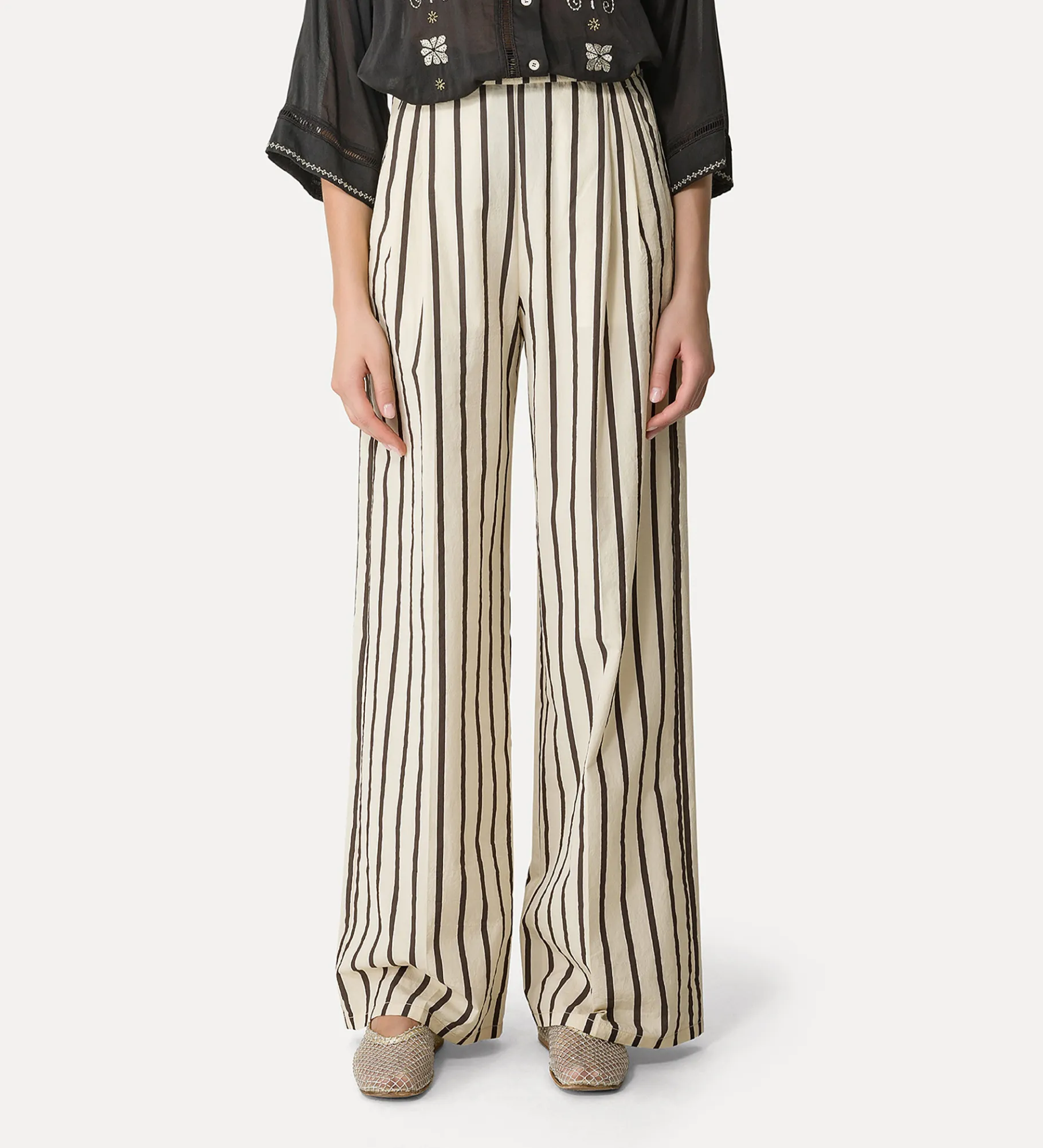 forte_forte Pantalons^pantalon à jambes larges à fines rayures orchidea