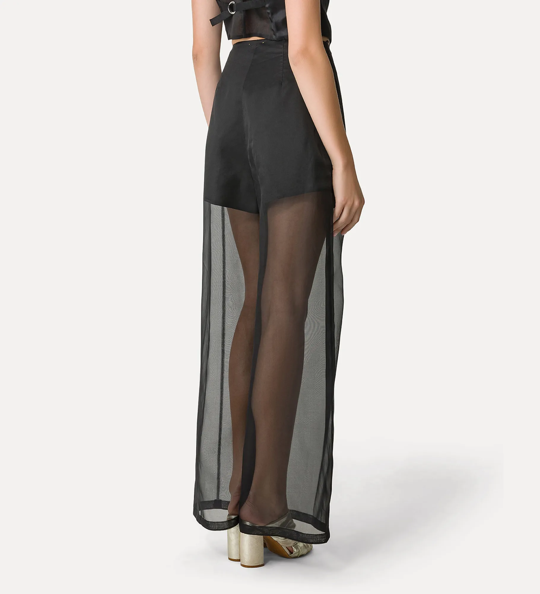 forte_forte Pantalons^pantalon à jambes larges en organza de soie noir