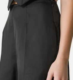 forte_forte Pantalons^pantalon à jambes larges en organza de soie noir