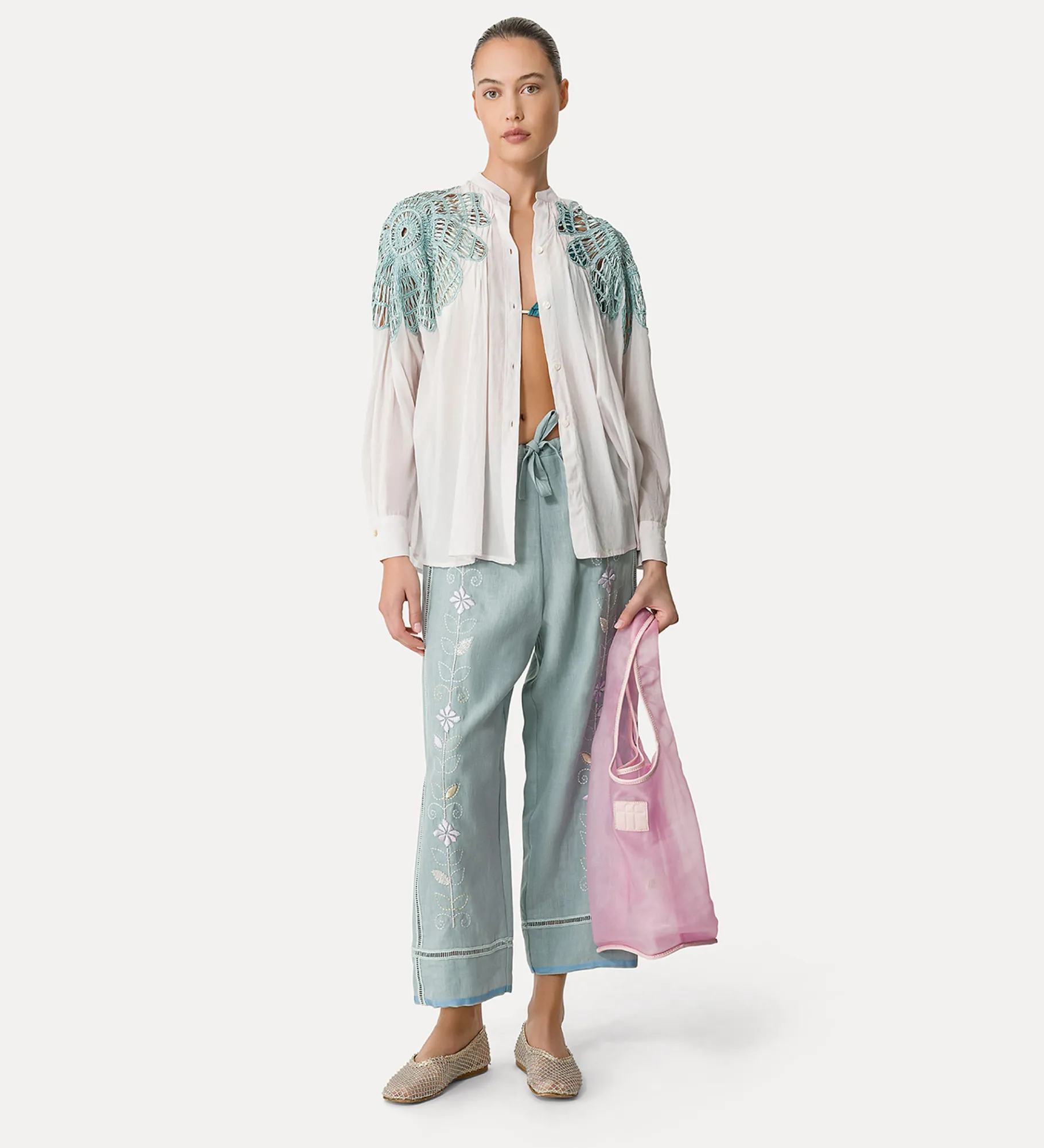 forte_forte Pantalons^pantalon en lin avec cordon coulissant pour femme acqua