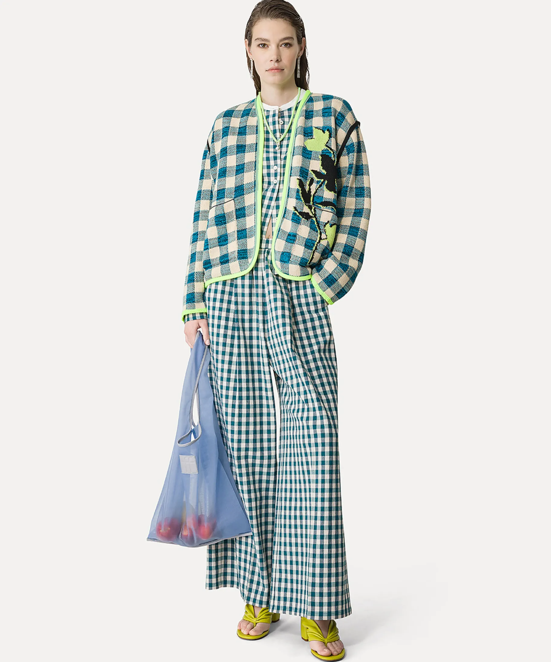 forte_forte Pantalons^pantalon palazzo en vichy bleu paon peacock