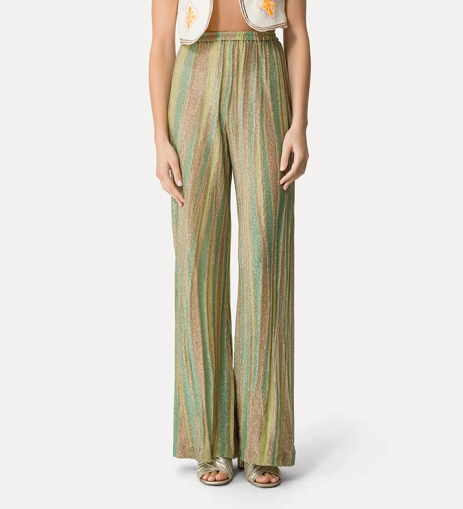 forte_forte Pantalons^pantalon évasé en jacquard lurex clorofilla