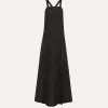 forte_forte Robes^robe à fines bretelles en lin noir