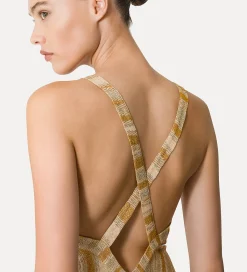 forte_forte Robes^robe longue à col carré en jersey lurex gold